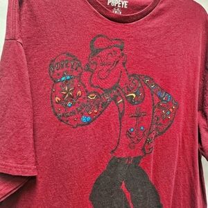 Popeye Tattoo Graphic Men's Maroon T-Shirt 100% Cotton Sz XL